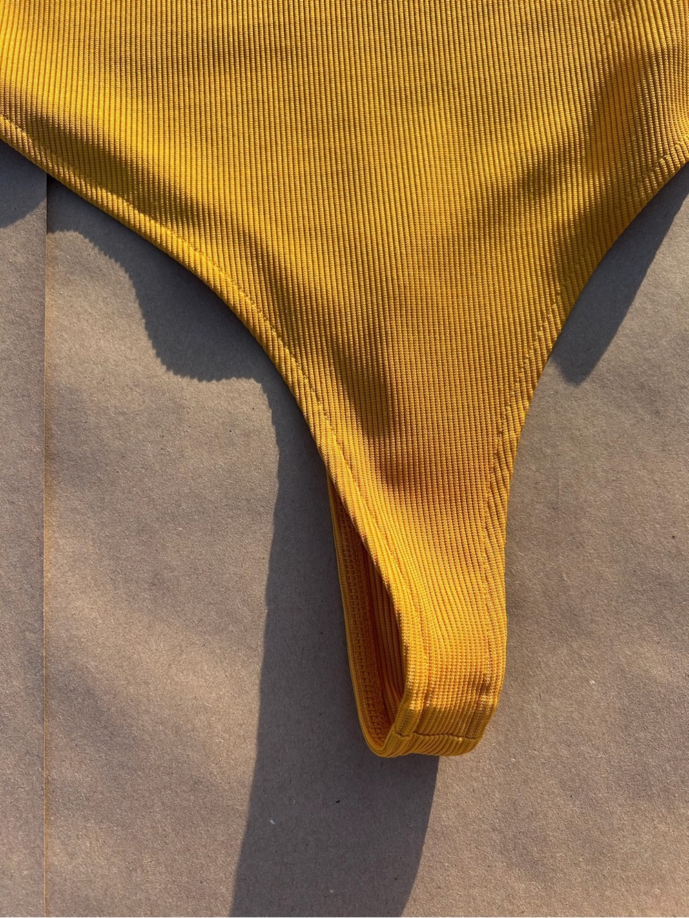 Yellow Ribbed Spaghetti Strap Bodysuit - Picture 4 of 12